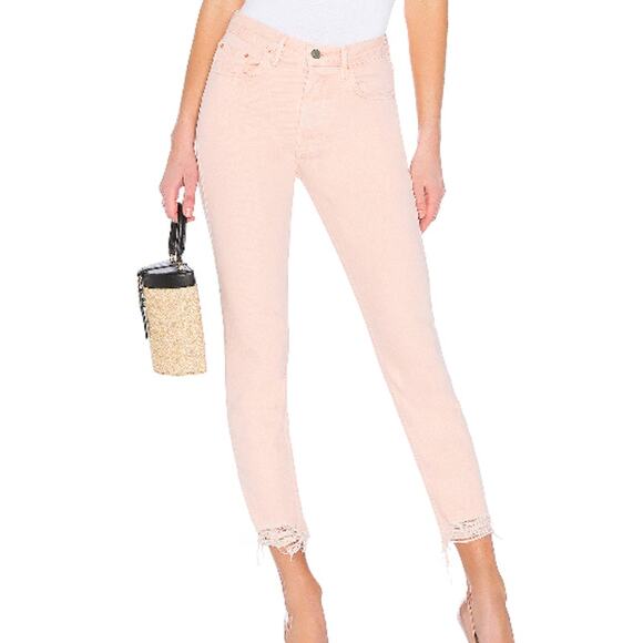 GRLFRND Karolina High-Rise Skinny Jeans Lucid Dreams Baby Pink size 23 Raw Hem - Picture 2 of 13